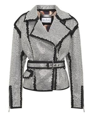Philipp Plein Oversized Biker Jacket Crystal - Gray