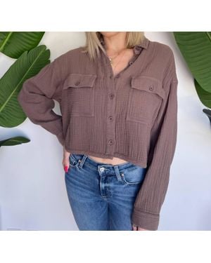 Bobi Cropped Button Up Shirt - Purple