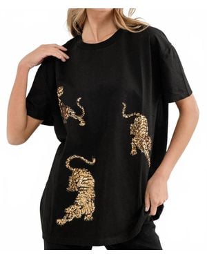 Blue B Embellished Sequin Tiger T-Shirt - Black