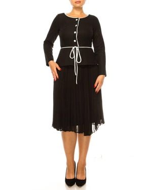 Maison Tara One-Piece Jacket & Skirt Belted Dress - Black