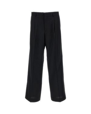 sunflower Tropical Wool Pleated Wide-Leg Pants - Black
