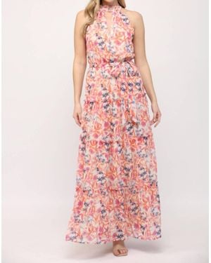 Fate Keyhole Front Ruffle Hem Maxi Dress - Pink