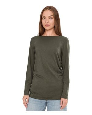 Madewell Top Smoky Laurel Cotton Ruched Long Sleeve Crew Neck Gbo4032 - Green