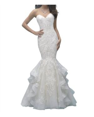 Allure Bridals Strapless Ruffled Lace Mermaid Wedding Gown - Gray