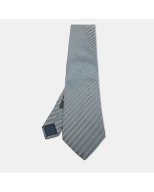 Lanvin Striped Silk Traditional Tie - Blue
