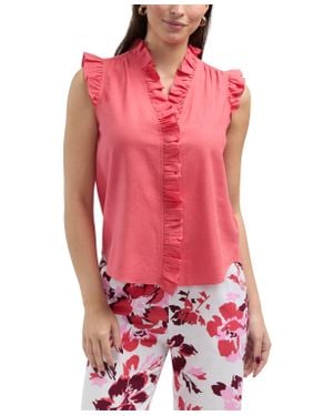 Ellen Tracy Shirt With Ruffle Detail - Red