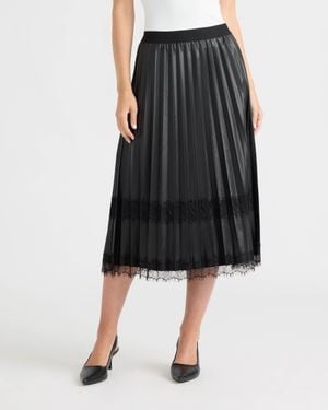 Ellen Tracy Pleated Lace Trim Skirt - Black