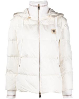 Lorena Antoniazzi Quilted Puffer Jacket With High Ribbed Collar And Hood - Natural