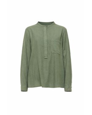Pomandère Ivory Mandarin Collar Silk-Cotton Poplin Shirt - Green