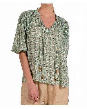 Elan Boho Peasant Top - Green