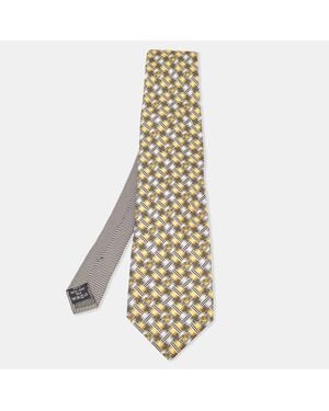 Versace Vintage Geometric Pattern Silk Jacquard Tie - Metallic