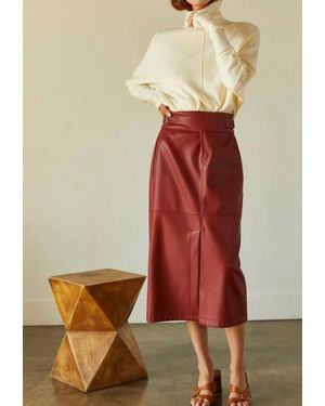 Crescent Natalie Vegan Pu Midi Skirt With Side Buckle - Red