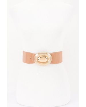 Fashnzfab Oval Buckle Wide Waist Belt - White