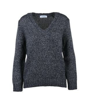 Gran Sasso Lamé V-Neck Pullover With Soft Textured Finish - Blue