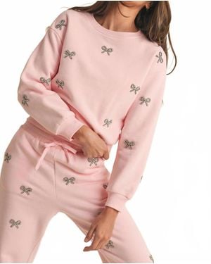 Endless Blu. Jewel Bow Cotton Pullover Sweater - Pink