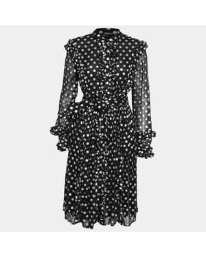 Dodo Bar Or Polka Dotted Chiffon Ruffle Trimmed Belted Dress - Black