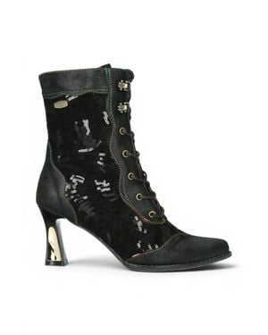 Laura Vita Gothic Victorian Leather Heeled Lace-Up Boots - Black