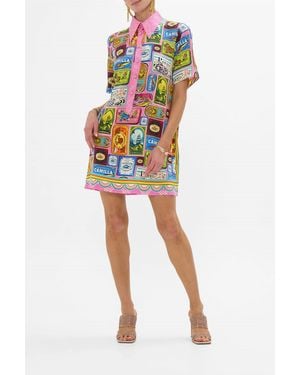 CAMILLA Short Sleeve Mini Shirt Dress - Red