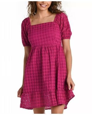 La Blanca Saltwater Sands Short Sleeve Eyelet Mini Dress - Red