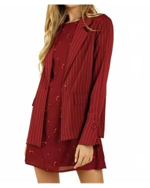 Honey Punch Power Hour To Happy Hour Striped Blazer - Red