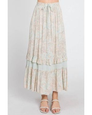 CALISTA Paisley Ruffle Maxi Skirt - White