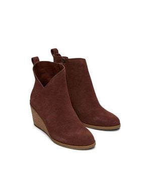 TOMS Sutton Bootie Chestnut Suede Side Zip Wedge Heel Boots Lion483 - Brown
