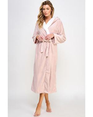 TRUEDAMES Sherpa-Lined Hooded Plush Lounge Robe - Pink