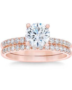 Pompeii3 1 3/4 Ct Diamond Engagement Wedding Set 14K Rose Lab Grown - Blue