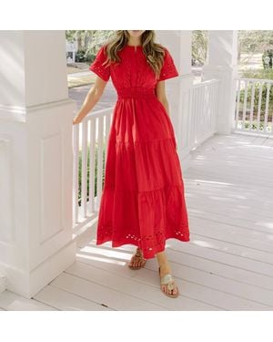 Sail To Sable Short Sleeve Cinched Waist Maxi Dress - Red