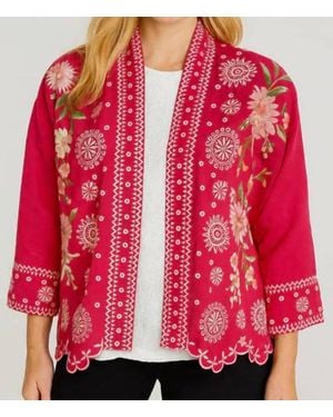 Johnny Was Della Linen Cropped Kimono - Red