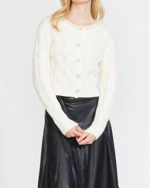 Stellah Cable Cardigan With Pearls - White