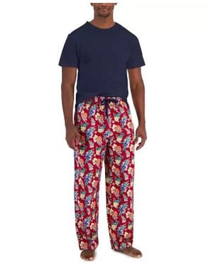 Club Room 2-Piece Pajama Set Tropical T-Shirt & Pants Mxx80 - Blue