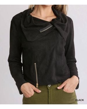 Umgee Faux Suede Zip Up Moto Jacket - Black