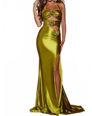 Jovani Cutout Halter Strap Dress - Yellow
