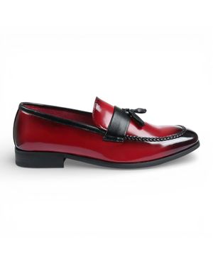 Infinity Leather Tassel High-Gloss Patent Faux Leather Formal Loafers Shoes - Red