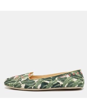 Charlotte Olympia Embroidered Fabric Flamingo Smoking Slippers - Green