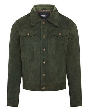 Infinity Leather Trucker Goat Suede Western Leather Jeans Jacket - Green