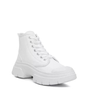 LONDON RAG Roxane Chunky Womenswhite Leather Round Toe Ankle Boots Zap2281