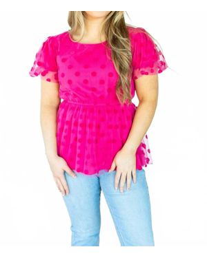 Southern Grace Polka Dot Peplum Top - Pink