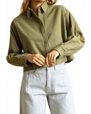 Miou Muse Cropped Button Down Shirt Jacket - Gray