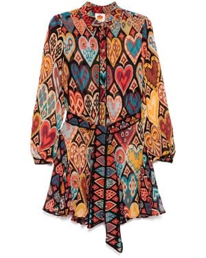 FARM Rio Belted Mini Shirt Dress, Hearts Ikat - White