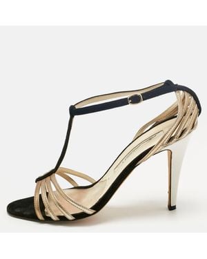 Brian Atwood Suede And Leather Strappy T-Bar Sandals - Black