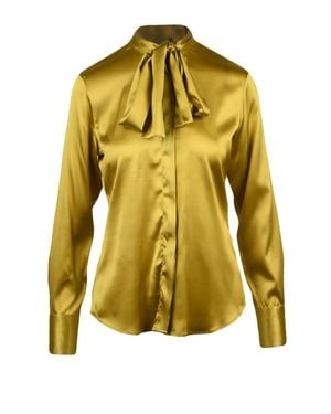 Xacus Tied Bow Detail Silk-Blend Satin Blouse - Yellow