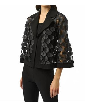 Joseph Ribkoff Collared Embroidered Mesh Trapeze Jacket - Black