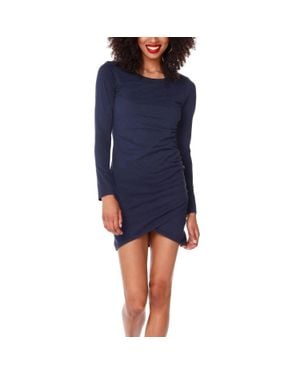 Bobi Scoop Neck Shirred Mini Dress - Blue
