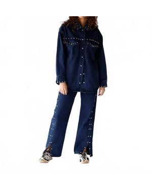 Moon River Studded & Stunning Denim Jacket - Blue