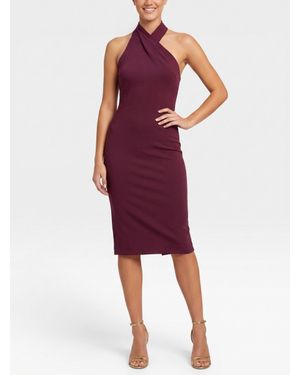Rachel Roy Harland Crossover Halter Midi Dress - Red