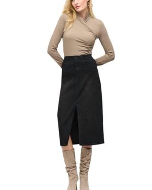 Joseph Ribkoff Denim Front Slit Midi Skirt - Black