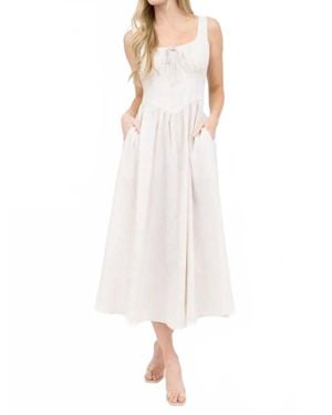 Blu Pepper Stripe Sleeveless Corset Detail Midi Dress - White