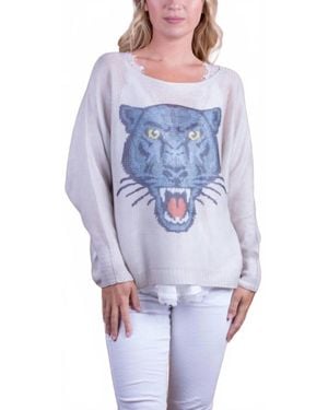 Gigi Moda Emy Batwing Sweater With Panther Print - Blue